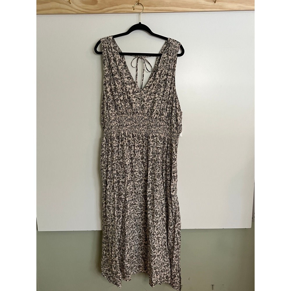 Old Navy Sleeveless Midi Dress V-Neck Floral Cottagecore Tan Women Size XXL NWT